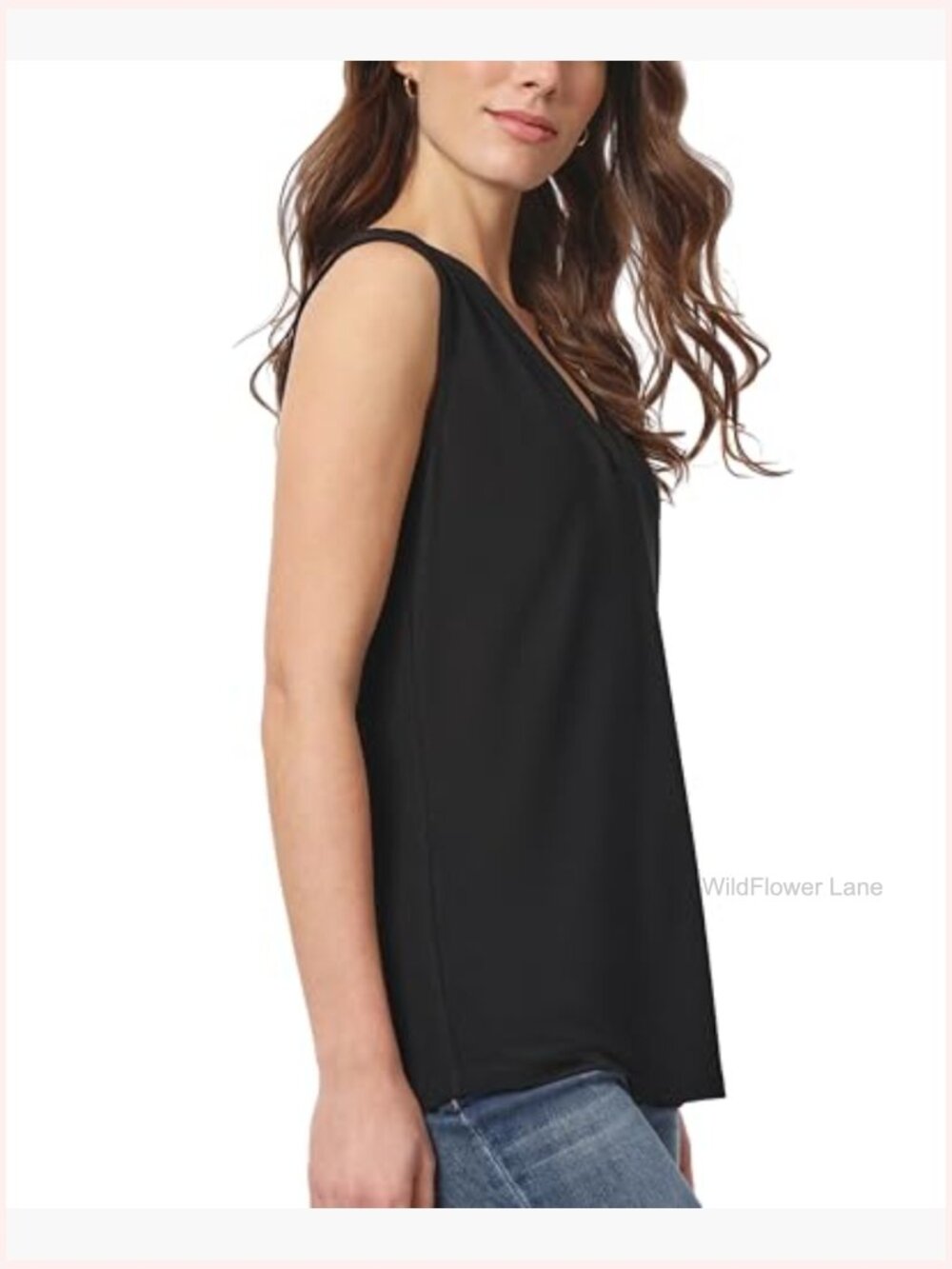 Sleeveless Pleat-Neck Jersey Top - Solid V-Neck Pullover - Picture 3 of 3
